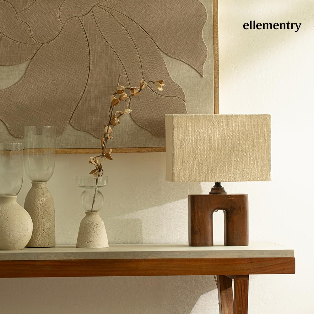 Wooden Table Lamp - Polished, Touch Control, Energy Efficient | Includes Shade | 31 x 18 x 41 cm | Beige