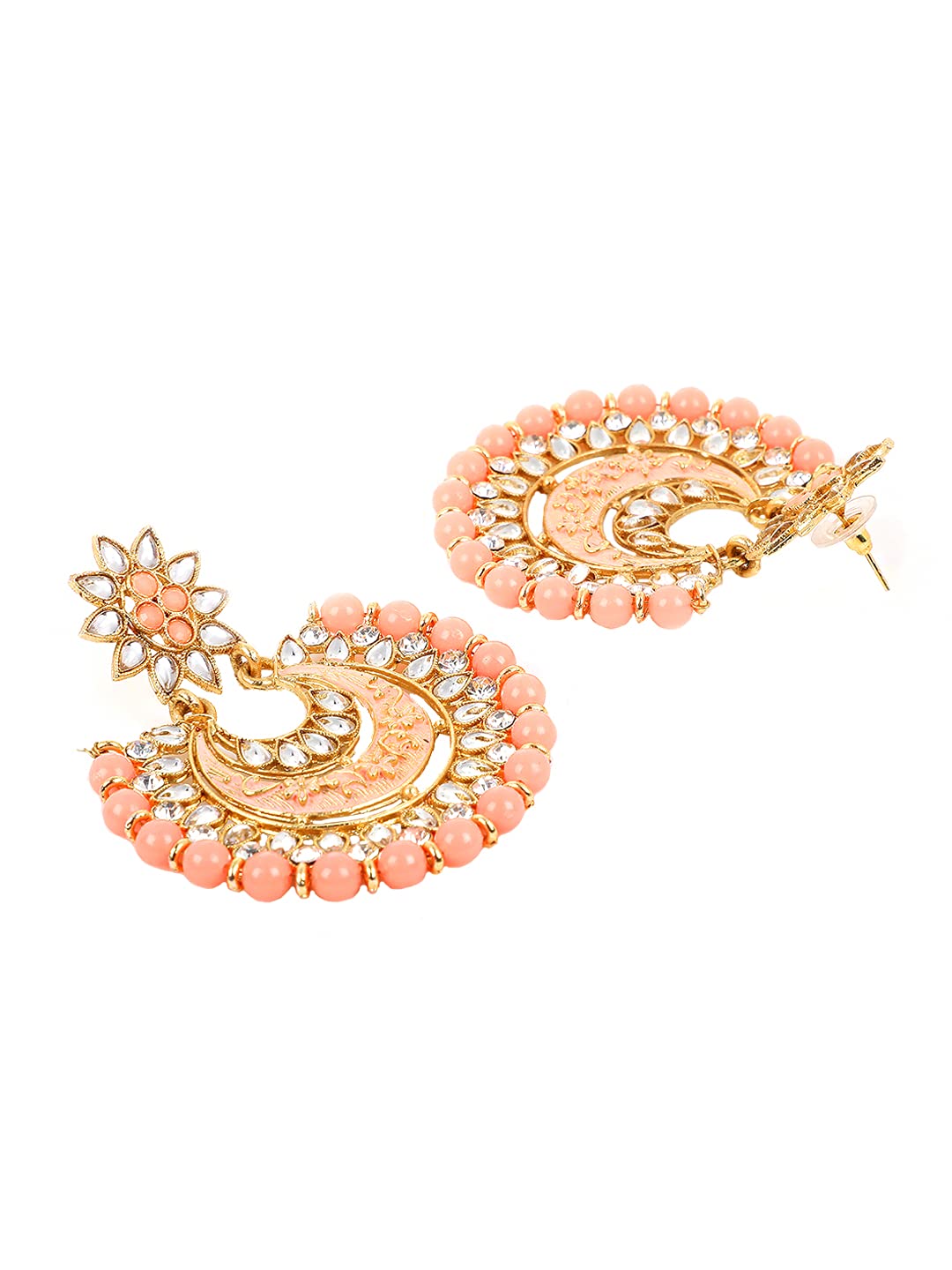 Yellow Chimes Peach Pearl Earrings - Ideal for Festivals