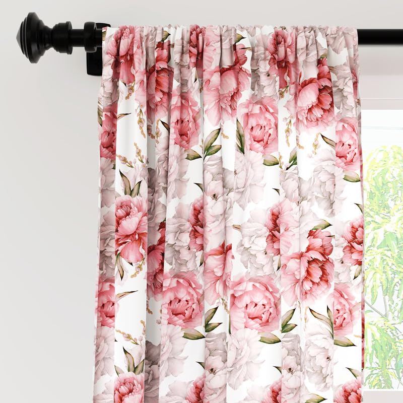 Pack of 2: Sheer Window Curtains with Rod Pocket & Tie Back | Light-Filtering | 8 ft | Peonies Design