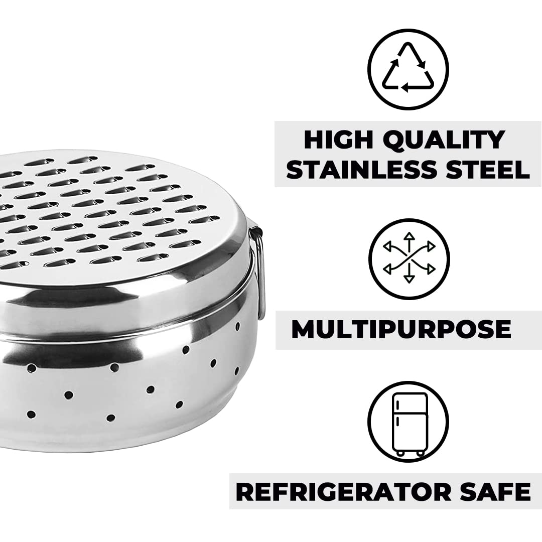 Kuber Industries Stainless Steel Grater with Storage|Stainless Steel, Multifunctional Use & Refrigerator Safe|Light Weight & Durable|Cheese,Carrot & Coconut Grater Lid with Ventilated Box (Pack of 1)