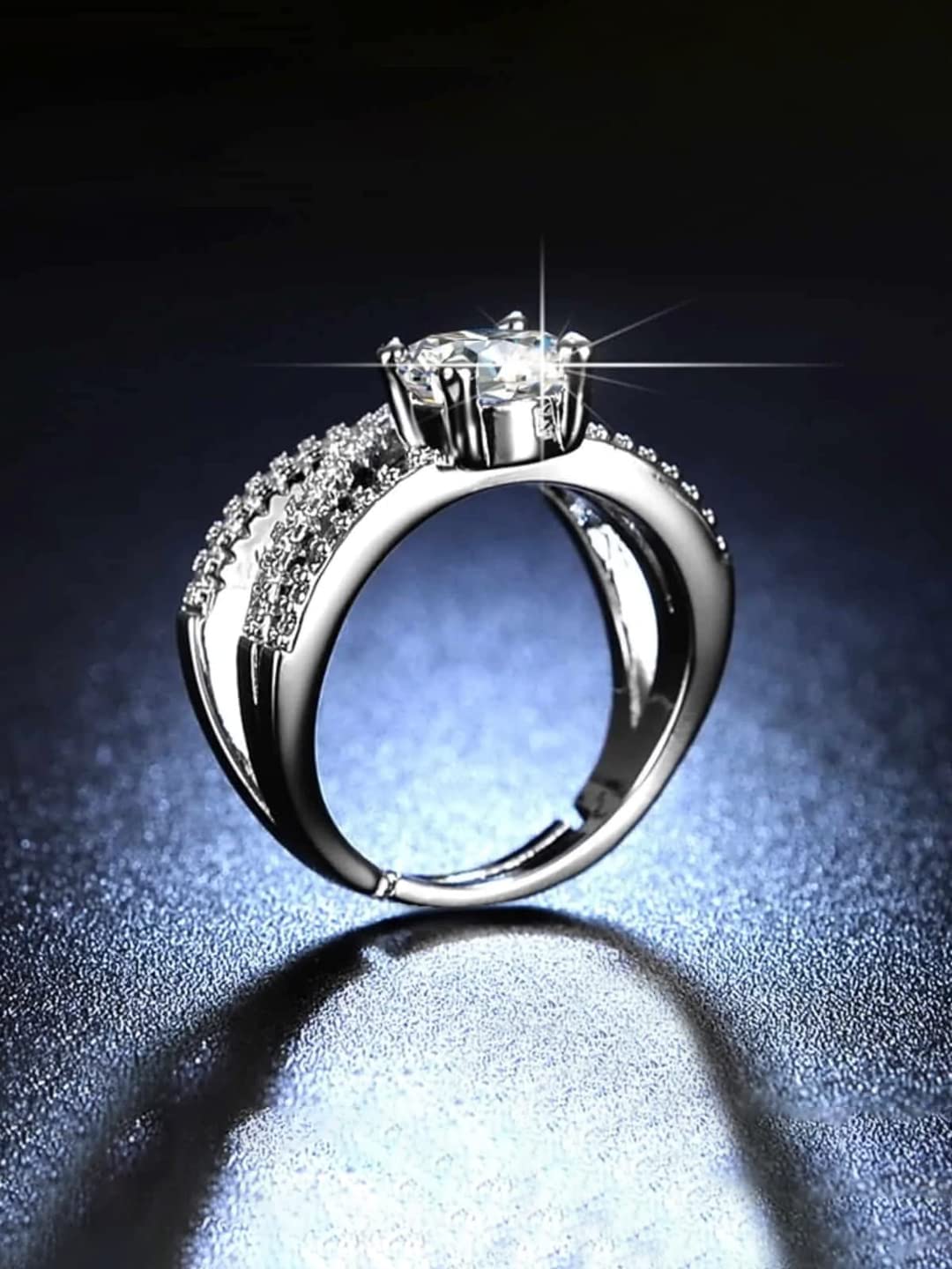 Yellow Chimes silver adjustable crystal ring - elegant occasion wear