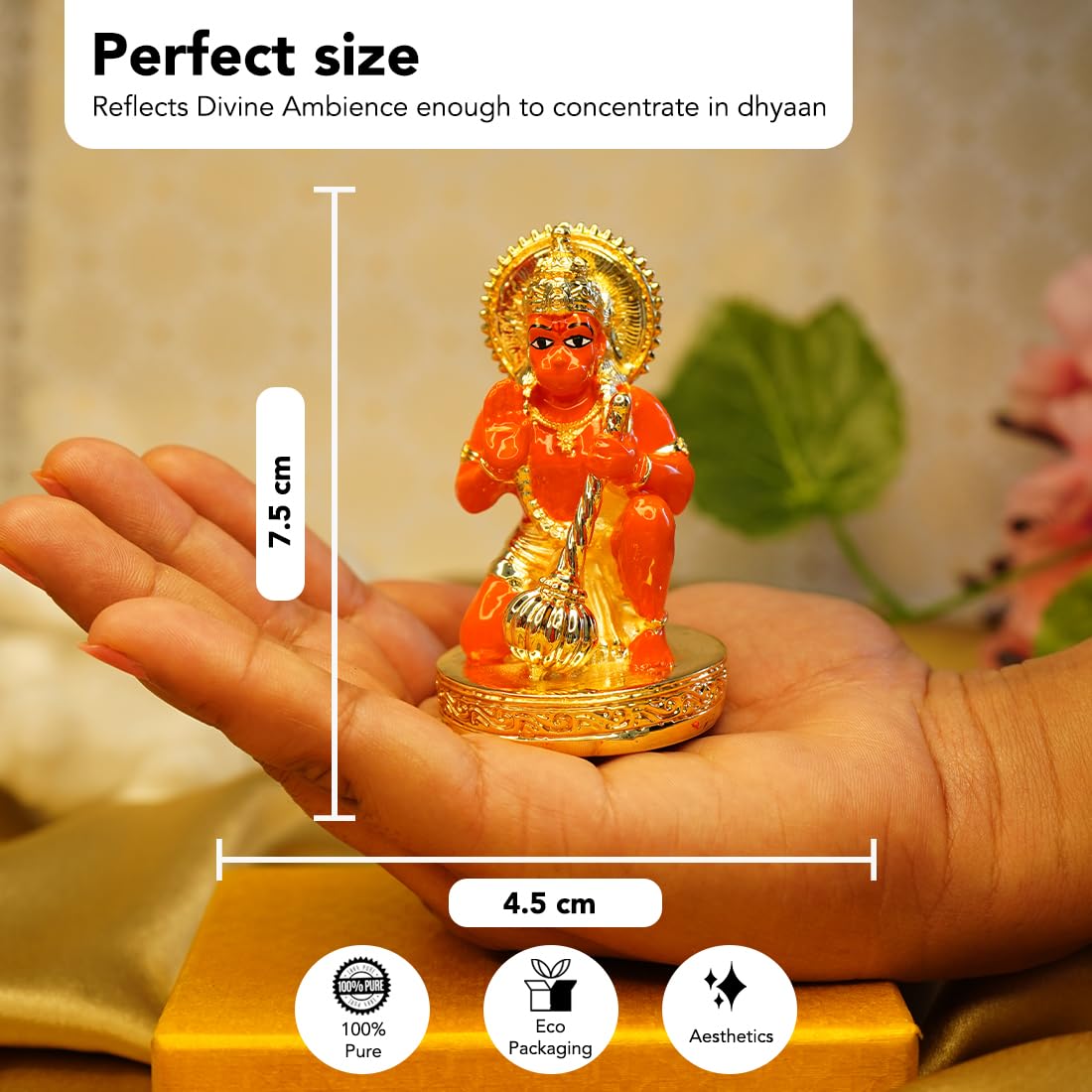 Hanuman Ji Murti - Traditional Resin Idol for Home Puja & Office Desk | 7.5 cm | Orange | Decorative