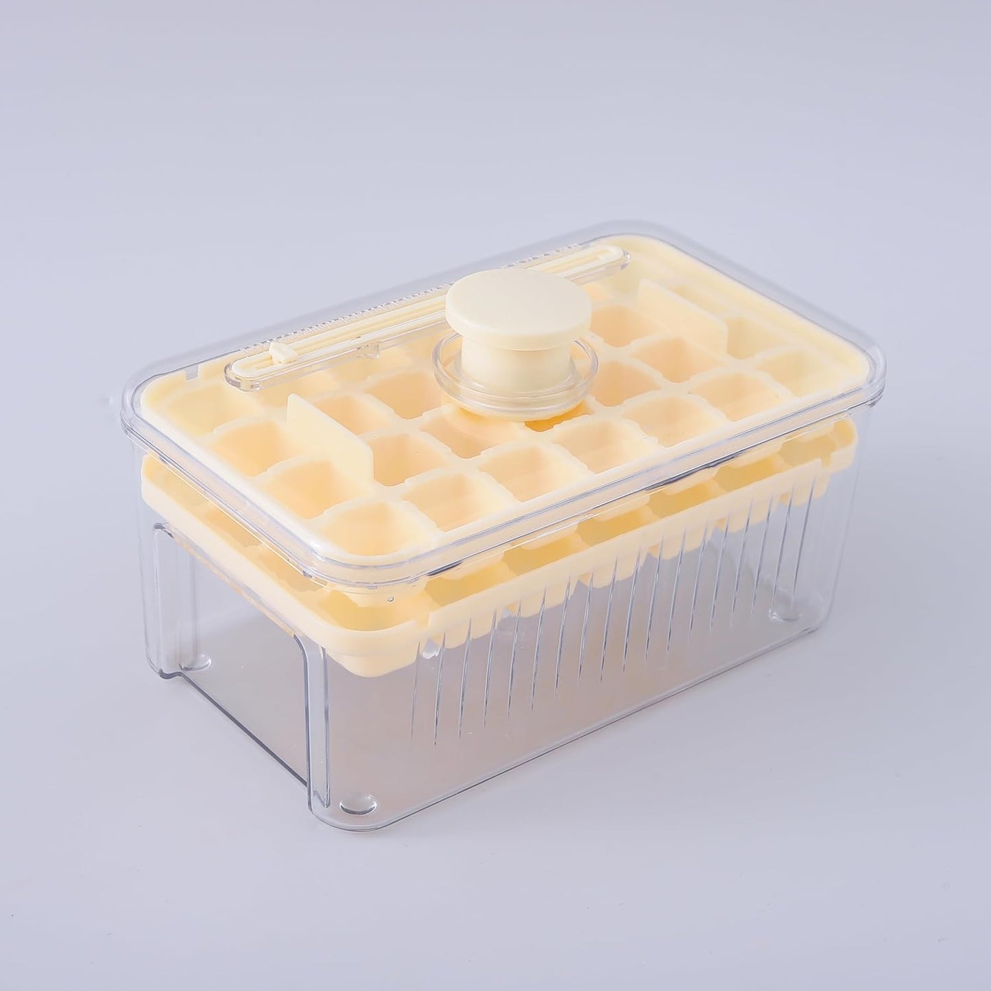 Pack of 4: 2 Layer Ice Cube Trays - 56 Molds, One-Press Demolding | Includes Ice Scoop | Beige