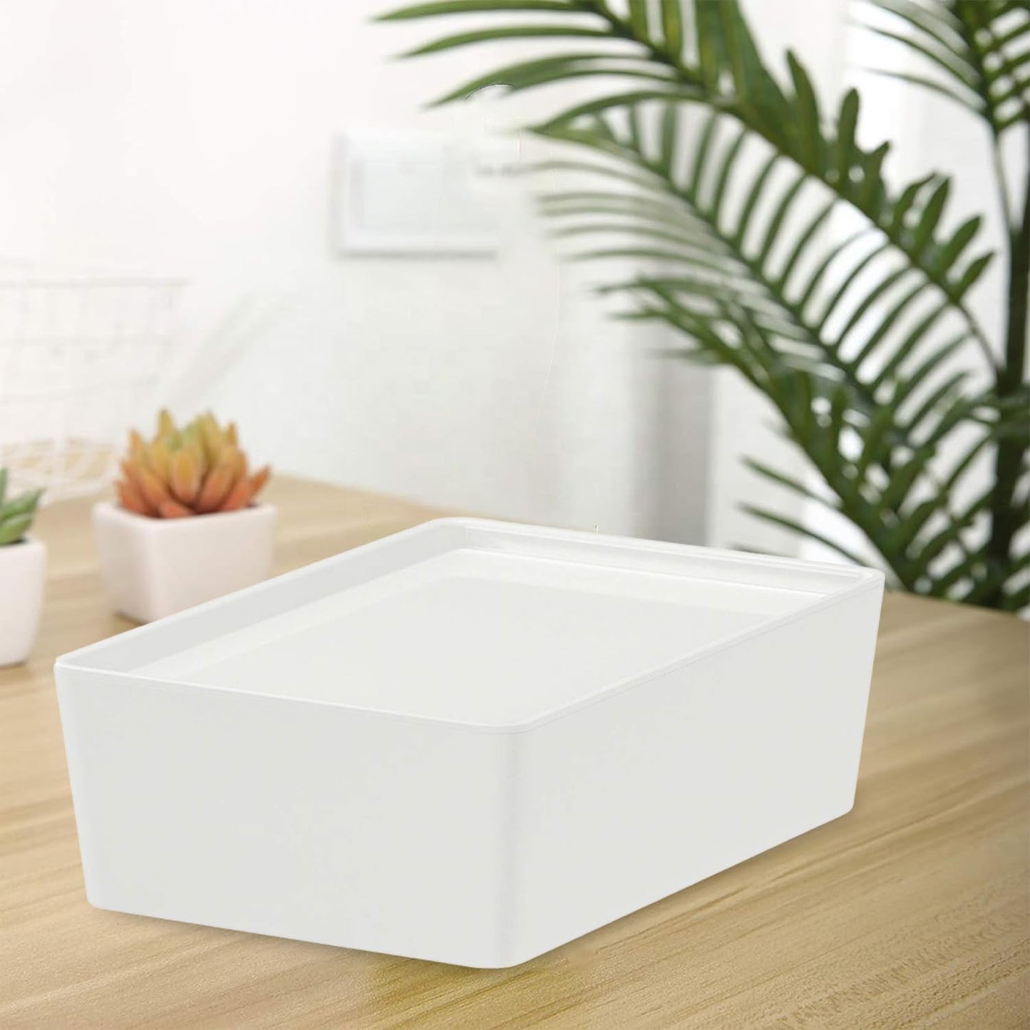 Kuber Industries Multipurpose Sturdy Cloth Storage Box/Basket with Lid-Pack of 5 (White)