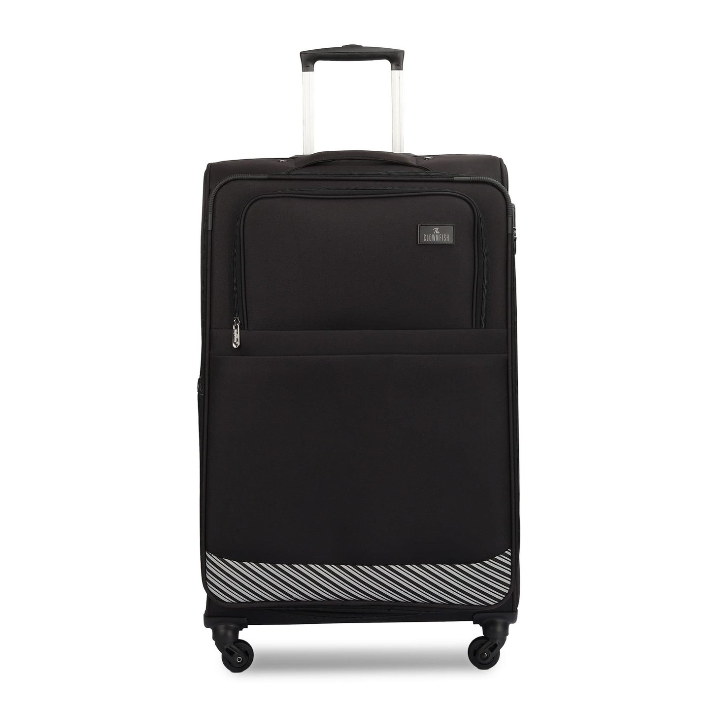 THE CLOWNFISH Sydney Luggage Polyester Soft Case Suitcase Four Wheel Trolley Bag - Black (Small size, 56 cm)