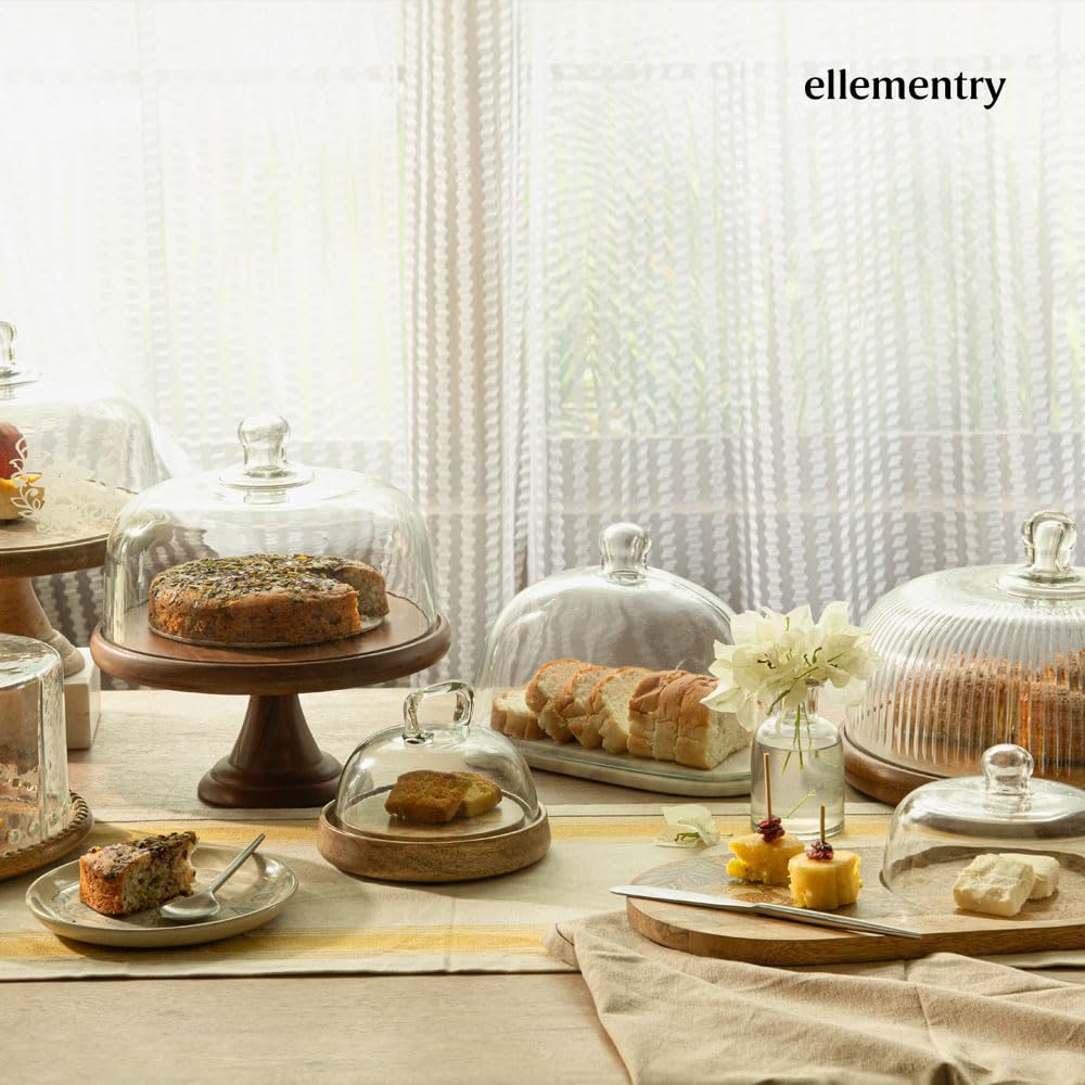 Ellementry Cake Square Glass Cloche | Cake, Cupcake & Pastry Stand | Glass Dome for Home Kitchen Baking | Dessert Dome | Functional Cake Container & Serving Platter