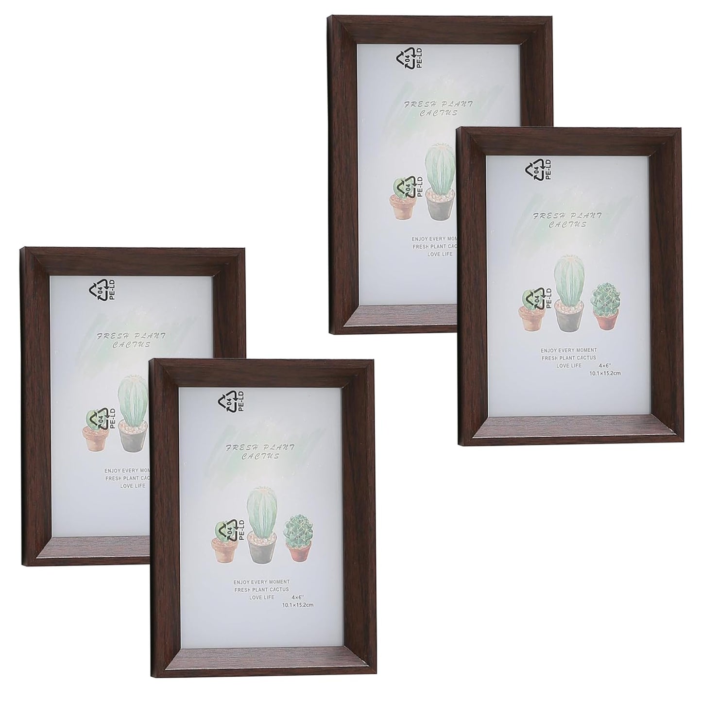 Pack of 4: Photo Frames - Horizontal & Vertical, Crystal Clear Glass | 11.6x16.7CM | Brown | Perfect for Home & Office