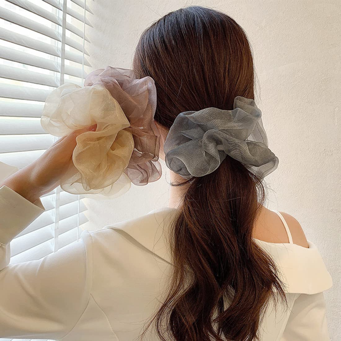 Yellow Chimes satin scrunchies - perfect for ponytails