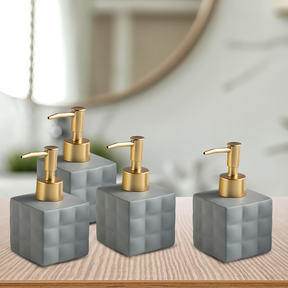 Combo: Ceramic Soap Dispenser Set - 4pcs, Ideal for Bathroom & Kitchen | 220ML Each | Stylish Design | White