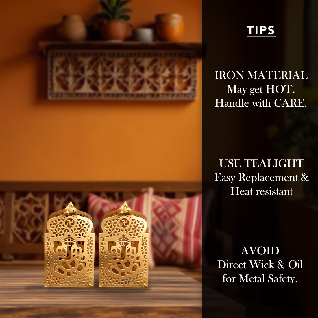 Combo: 100% Pure Brass Ram Darbar Murti & Tealight Candle Holder | 8.4 cm | For Home Decor | Gold