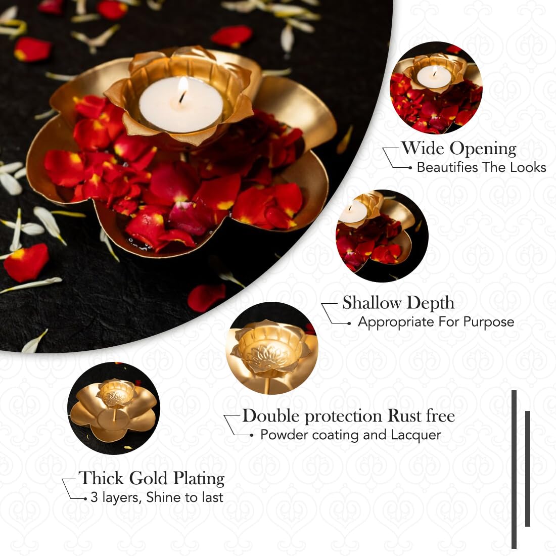 Ekhasa Metal Tealight Candle Holder for Home Décor | Perfect Candle Stand for Diwali Decoration and Table Décor | Indoor & Outdoor, Festival Decorative Candles Gift Items (Single Piece)