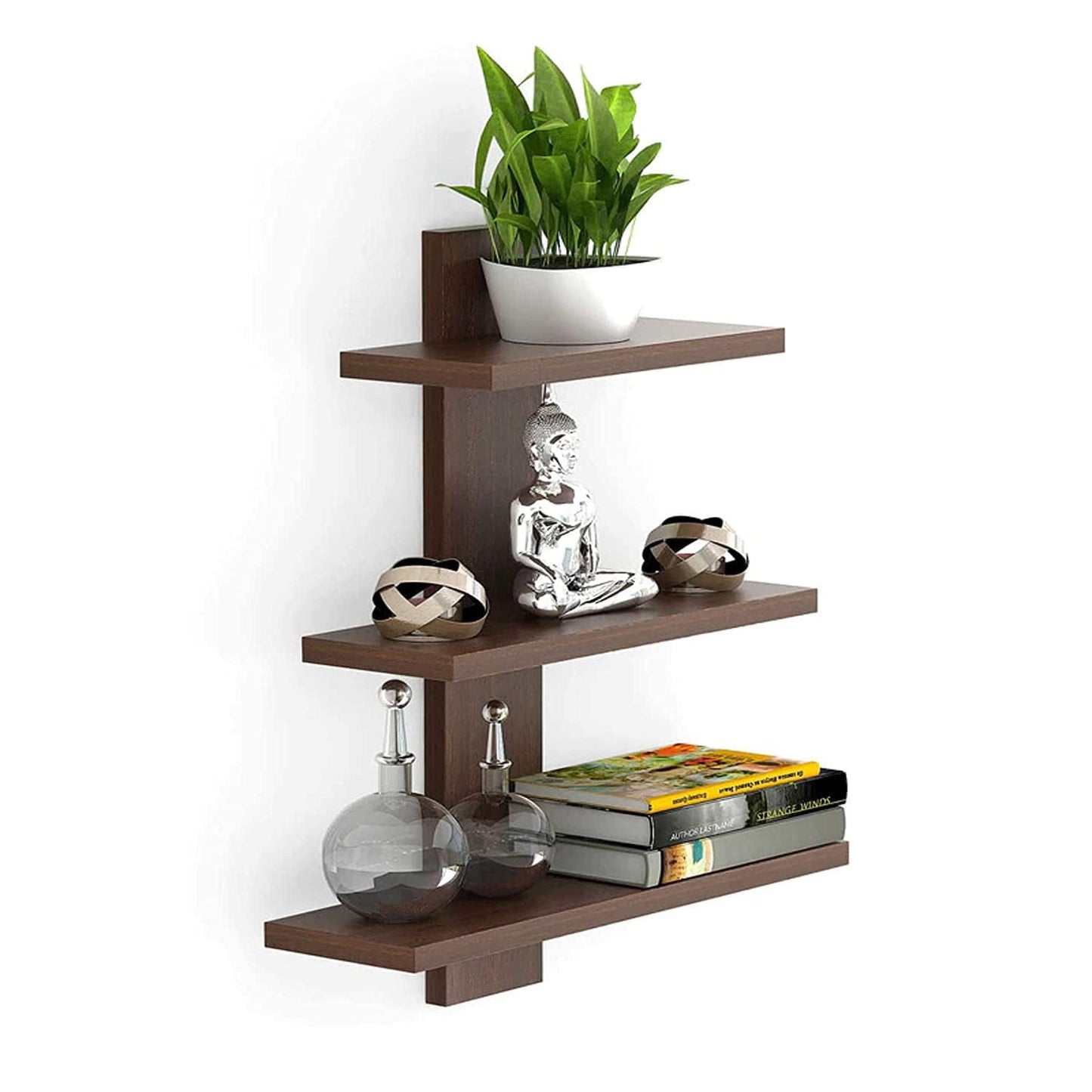 Pack of 5: Wooden Wall Shelf - Multipurpose Tree Shape, 3 Tier | Engineered Wood | Brown