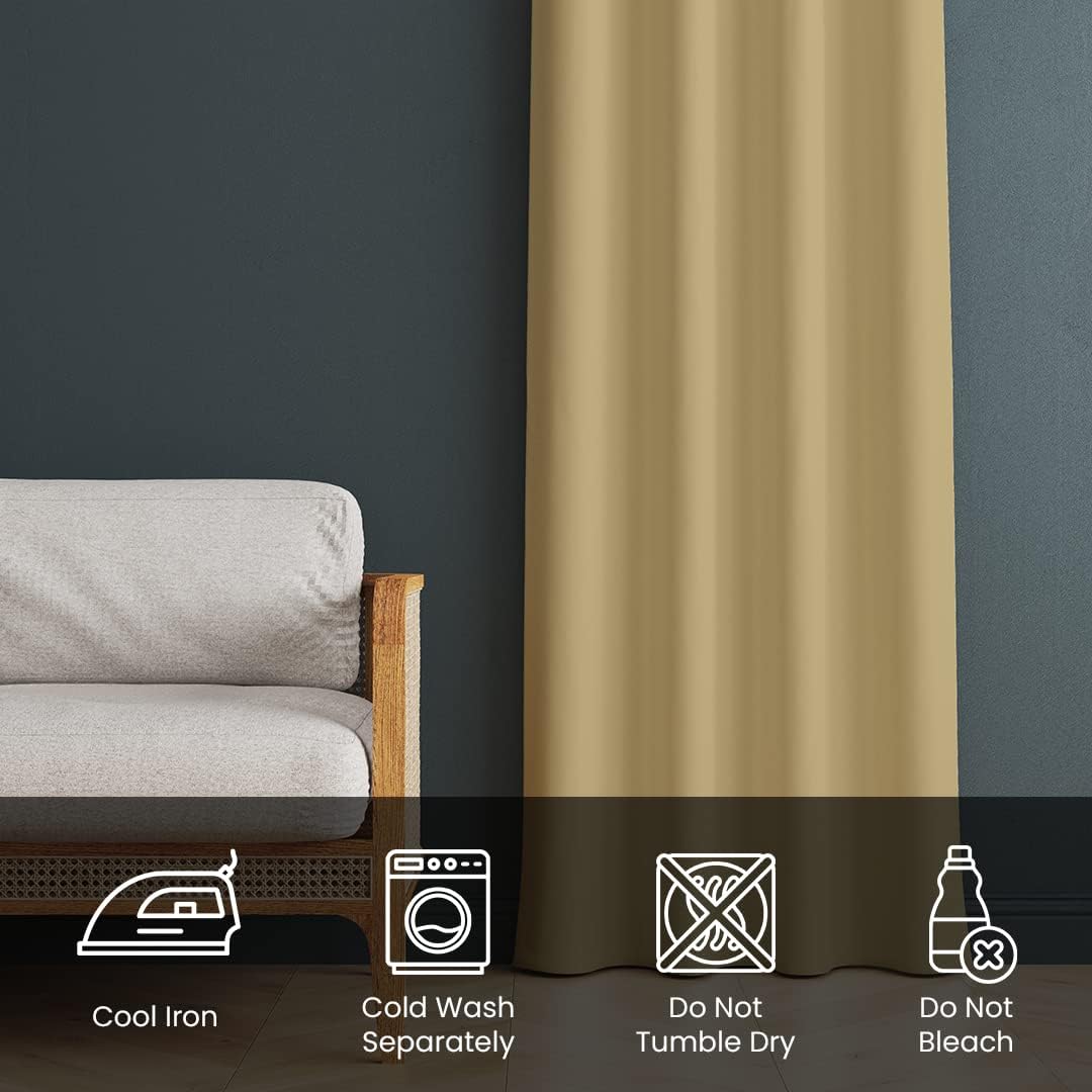 Blackout Curtain - 100% Room Darkening, Insulated Polyester | 1 Piece | 5 Feet | Modern Gold Design