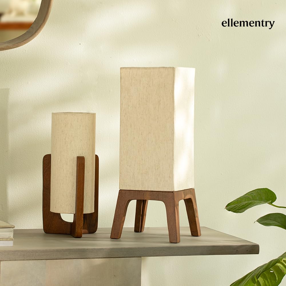 Ellementry Gren Wooden Table Lamp for Bedroom | Bedside Lamp for Bedroom | Eco- Friendly Table Lamp for Living Room | Sustainable Home D�cor Items | Bedroom D�cor | Cinnamon