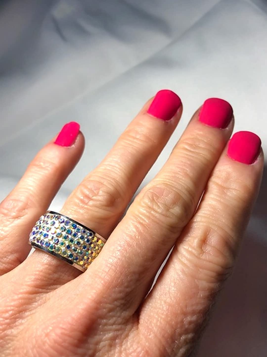 Yellow Chimes silver tone band ring - glamorous look