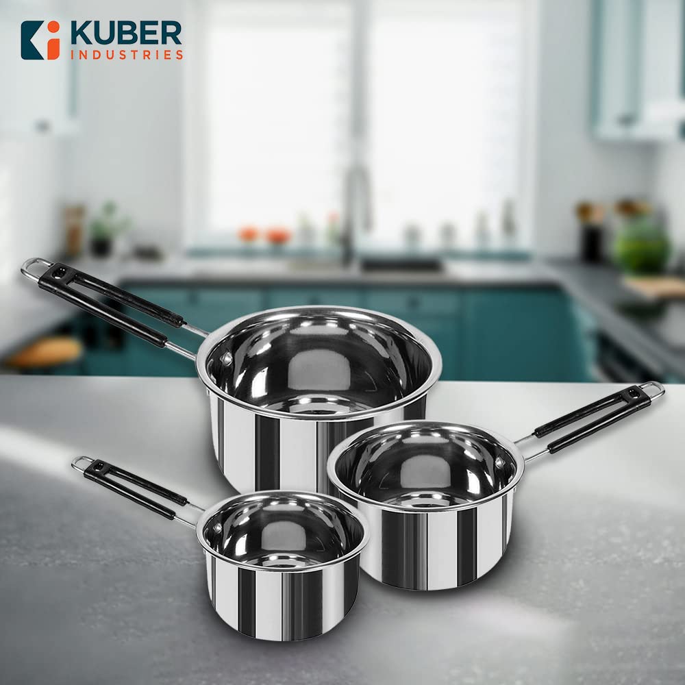 Combo: Dinner Plates Set of 6 & 3-Piece Sauce Pan - Heavy-Duty Stainless Steel | Color: Silver