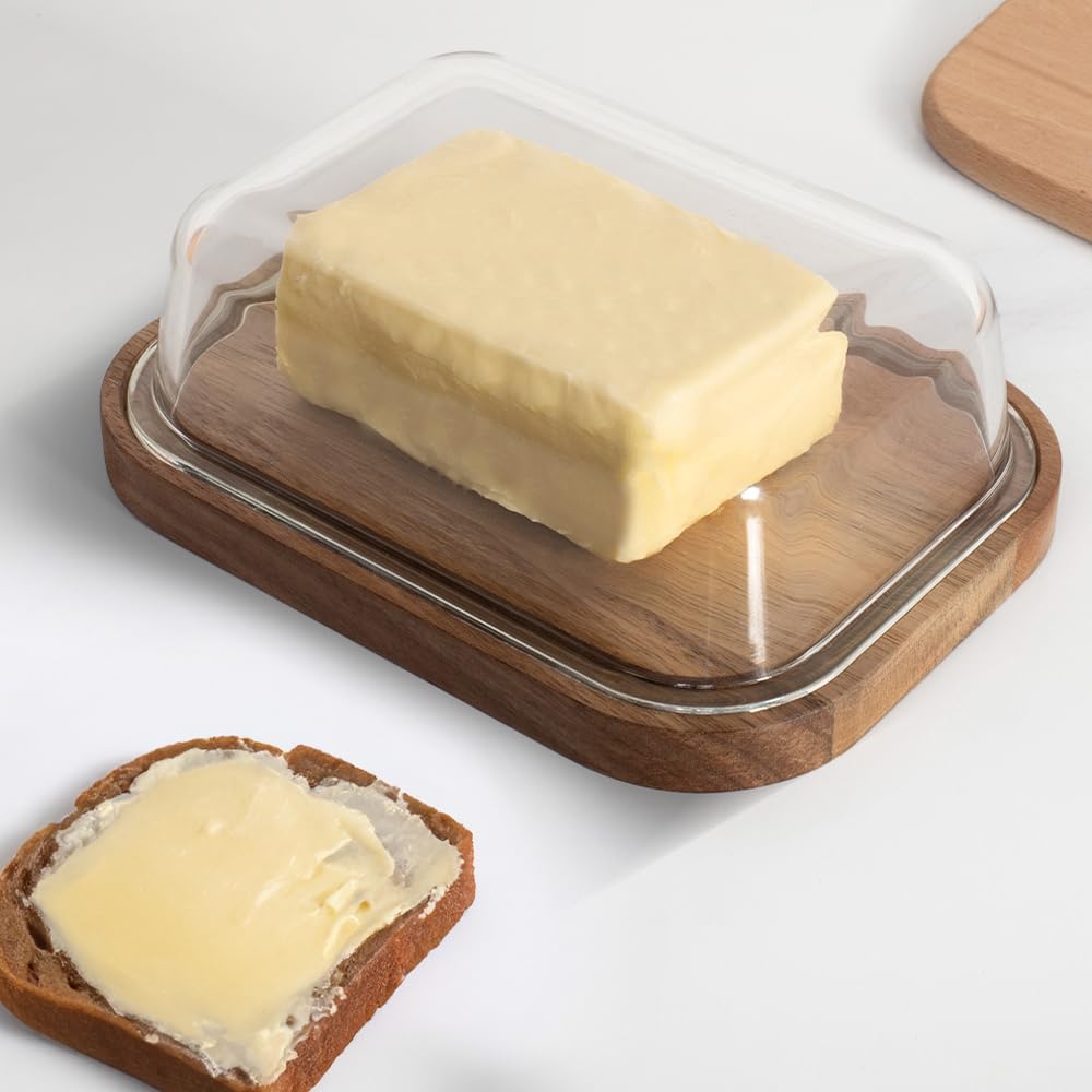 The Better Home Butter Dish with Bamboo Lid Stick Butter Holder|Borosilicate Glass Container for Storage Butter| GlassButter Tray Container |Dark Brown Butter DishTray