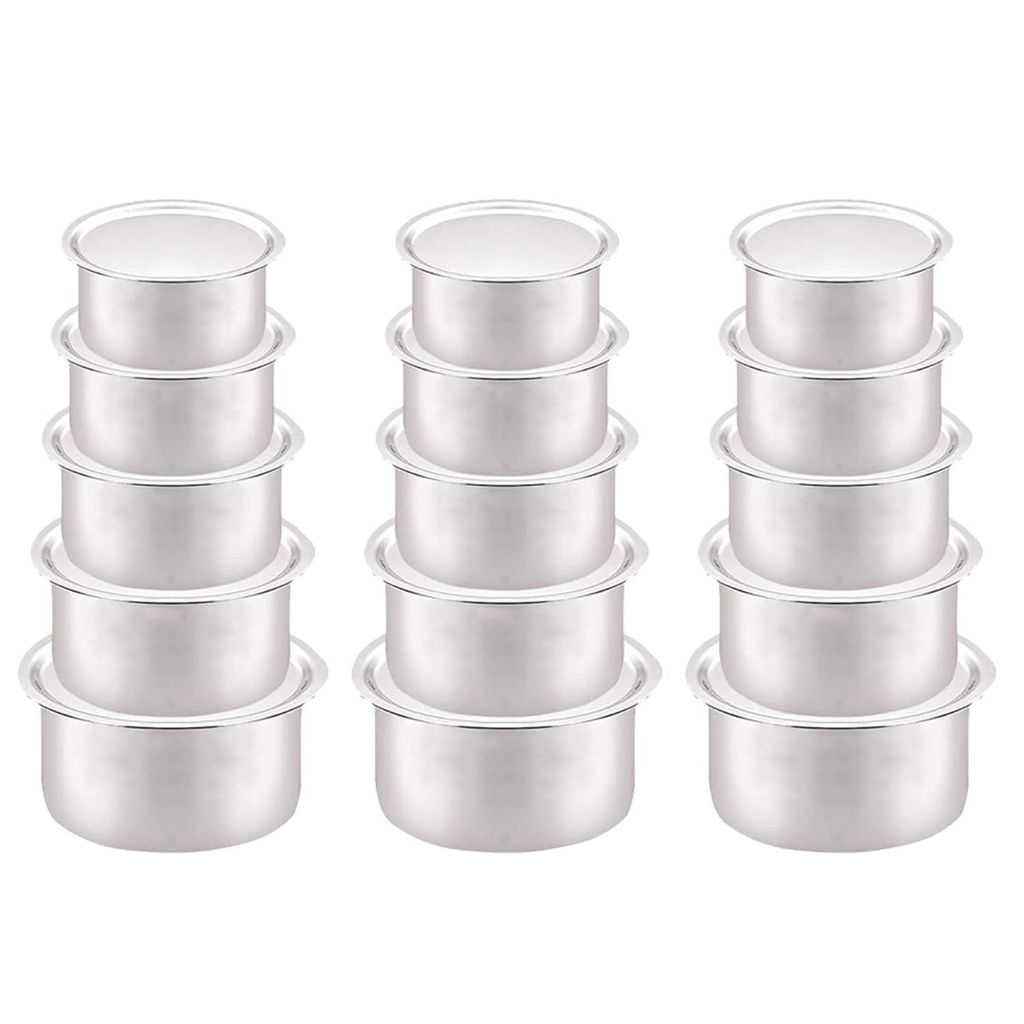 Kuber Industries Steel Tope/Patila/cookware with Lids, 800 ml, 1000 ml, 1400 ml, 1900 ml, 2400 ml, 5 Piece (Steel) (Pack of 3)