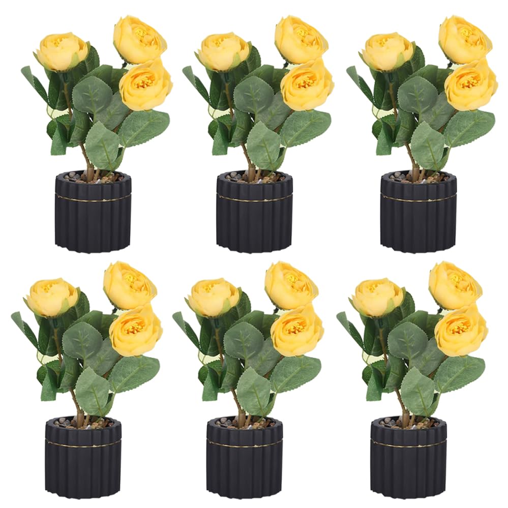 Pack of 6: Artificial Plants for Home Décor - Natural Looking Indoor Fake Plants with Pot | Yellow