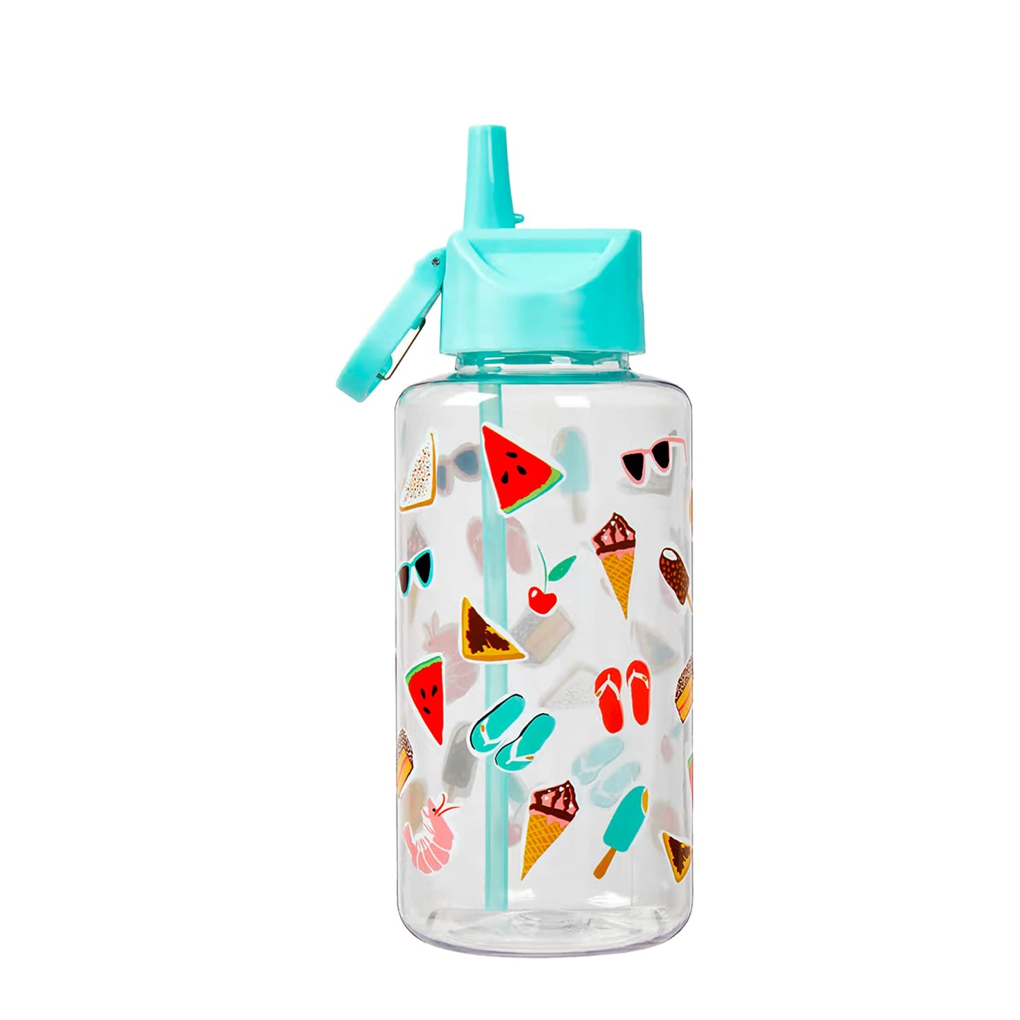 1 L Non-Toxic Plastic Sipper Water Bottle - Leak Proof, Flip-Top Spout & Straw | BPA-Free | Fruits Print