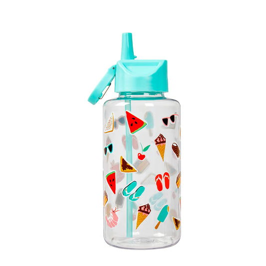 1 L Non-Toxic Plastic Sipper Water Bottle - Leak Proof, Flip-Top Spout & Straw | BPA-Free | Fruits Print