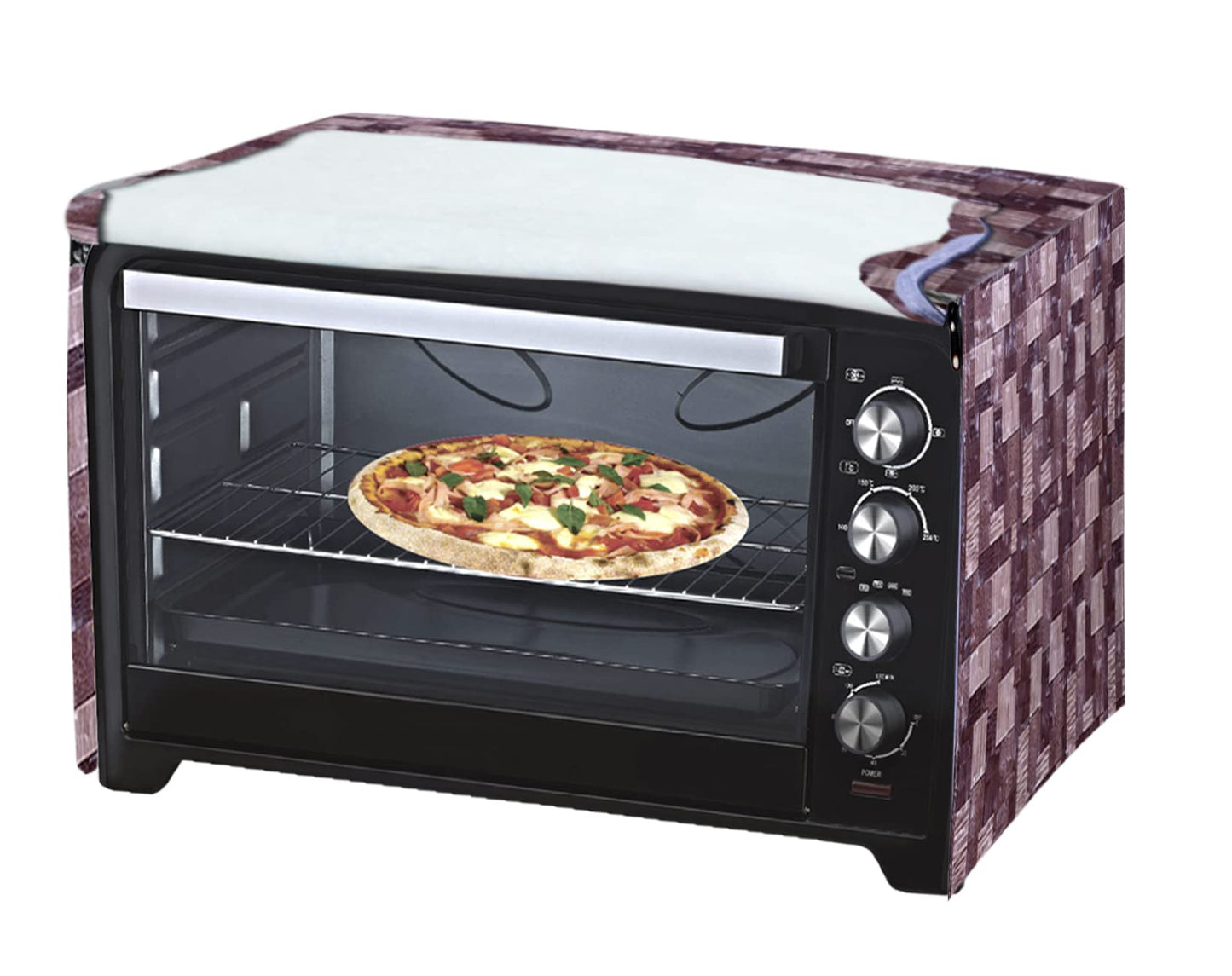 Microwave Oven Cover - PVC, 3D Check Print | Rectangular | 20 Ltr | Brown | Standard Size