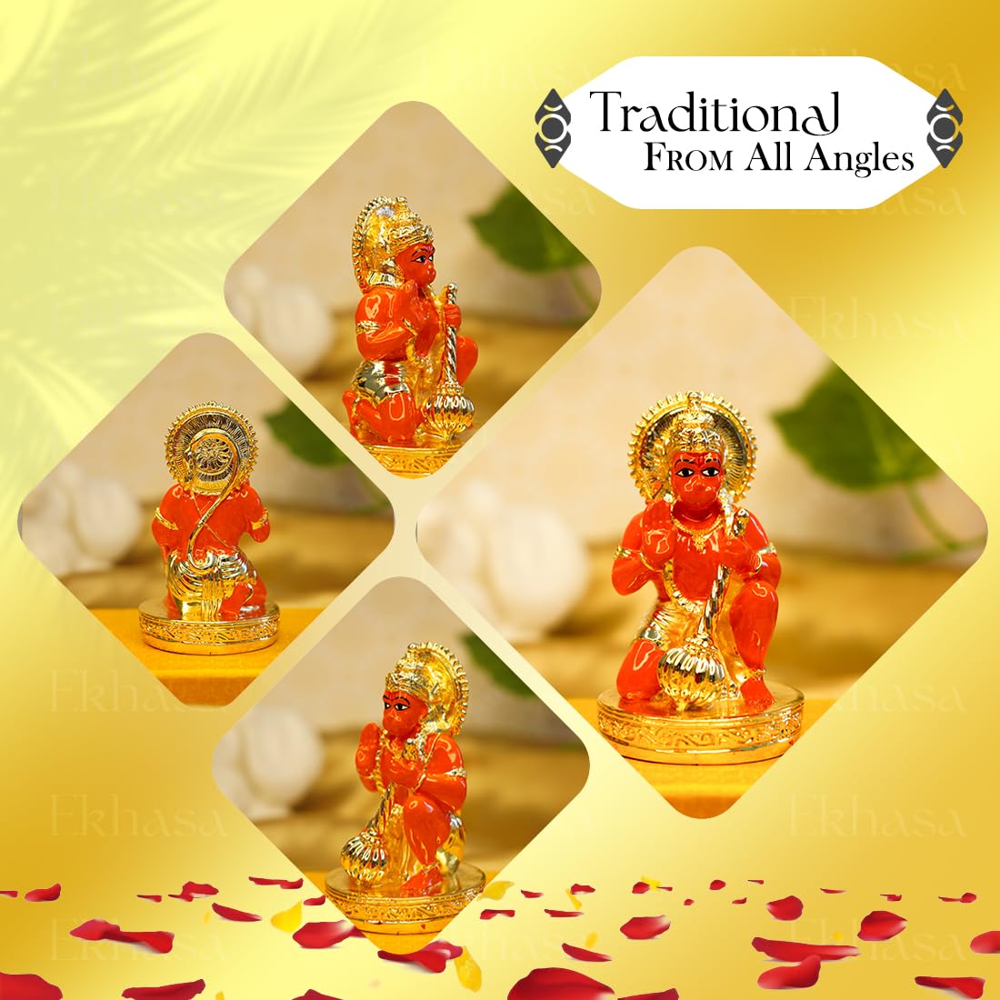 Hanuman Ji Murti - Traditional Resin Idol for Home Puja & Office Desk | 7.5 cm | Orange | Decorative