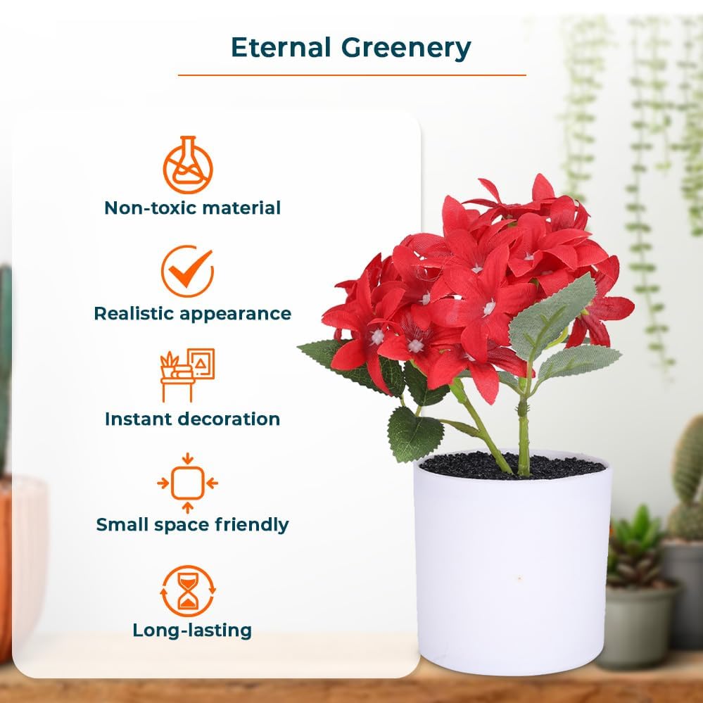 Combo: Artificial Indoor Plants with Natural Look | Includes Pots | Pack of 6 | Color: Red