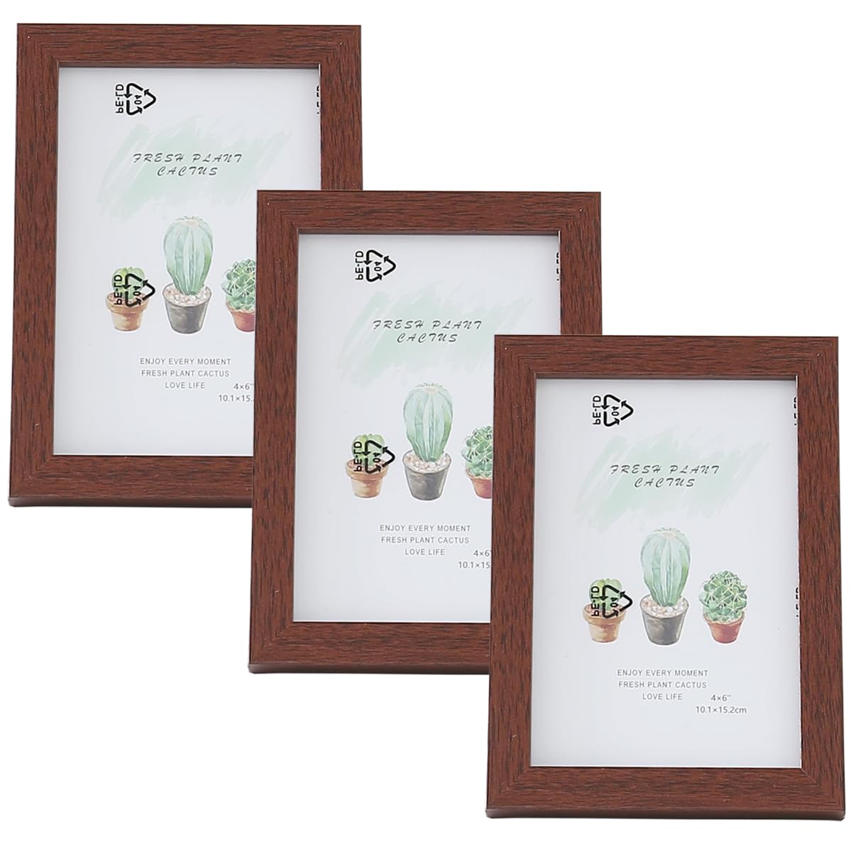 Pack of 3: Photo Frames with Horizontal & Vertical Use | Crystal Clear Glass | 11.6x16.7CM | Brown