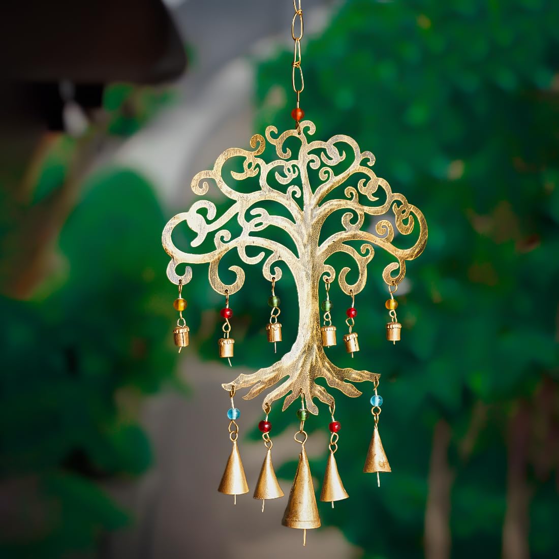 Metal Wind Chimes - Tree of Life Design | Easy to Install | Standard Size | Gold Brass Finish