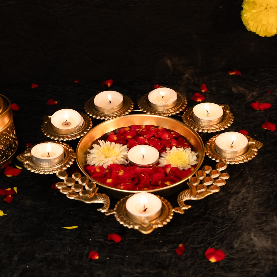 Ekhasa Urli Bowl for Home Decor & Table Decoration | Floating Flowers, Tealight Candles Water Bowl for Diwali Pooja and Other Festivals | Gift for House Warming Ceremony (Small)