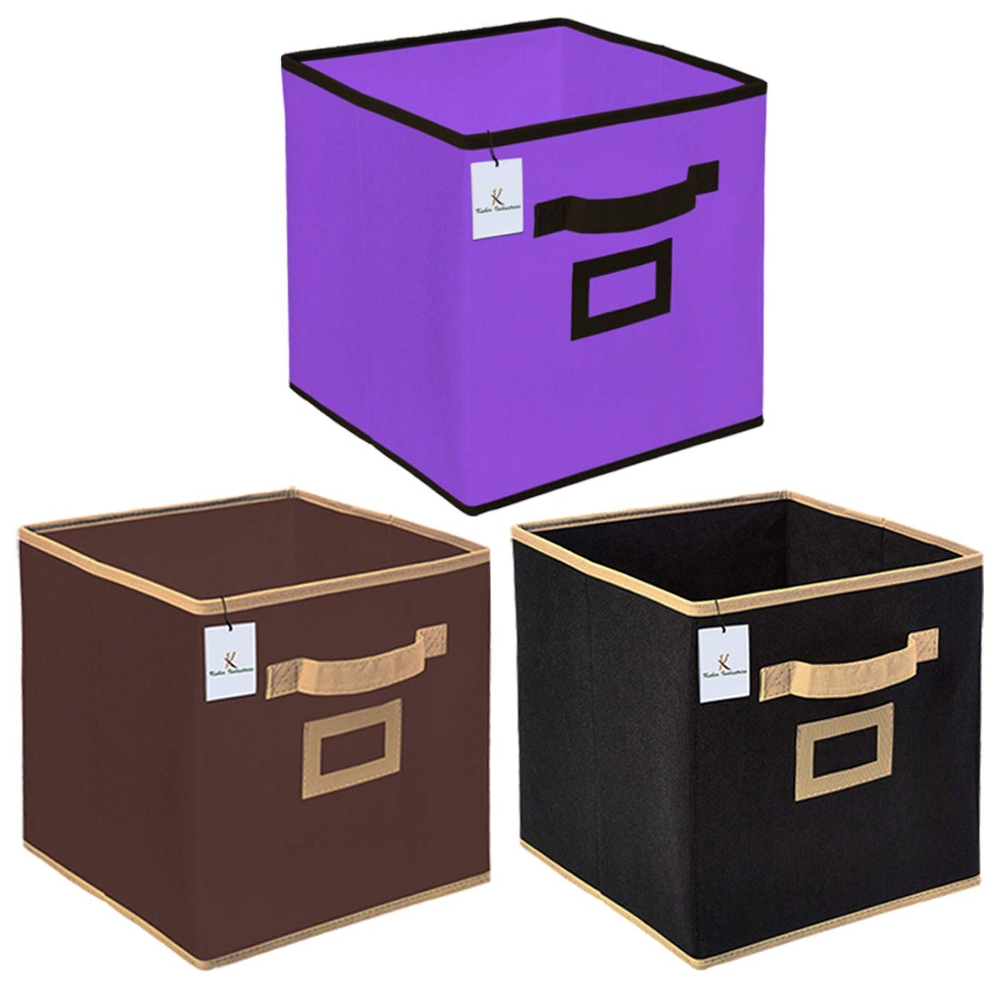 Combo: Non Woven 4-Piece Small Foldable Storage Organiser Cubes | Square | Pink & Purple