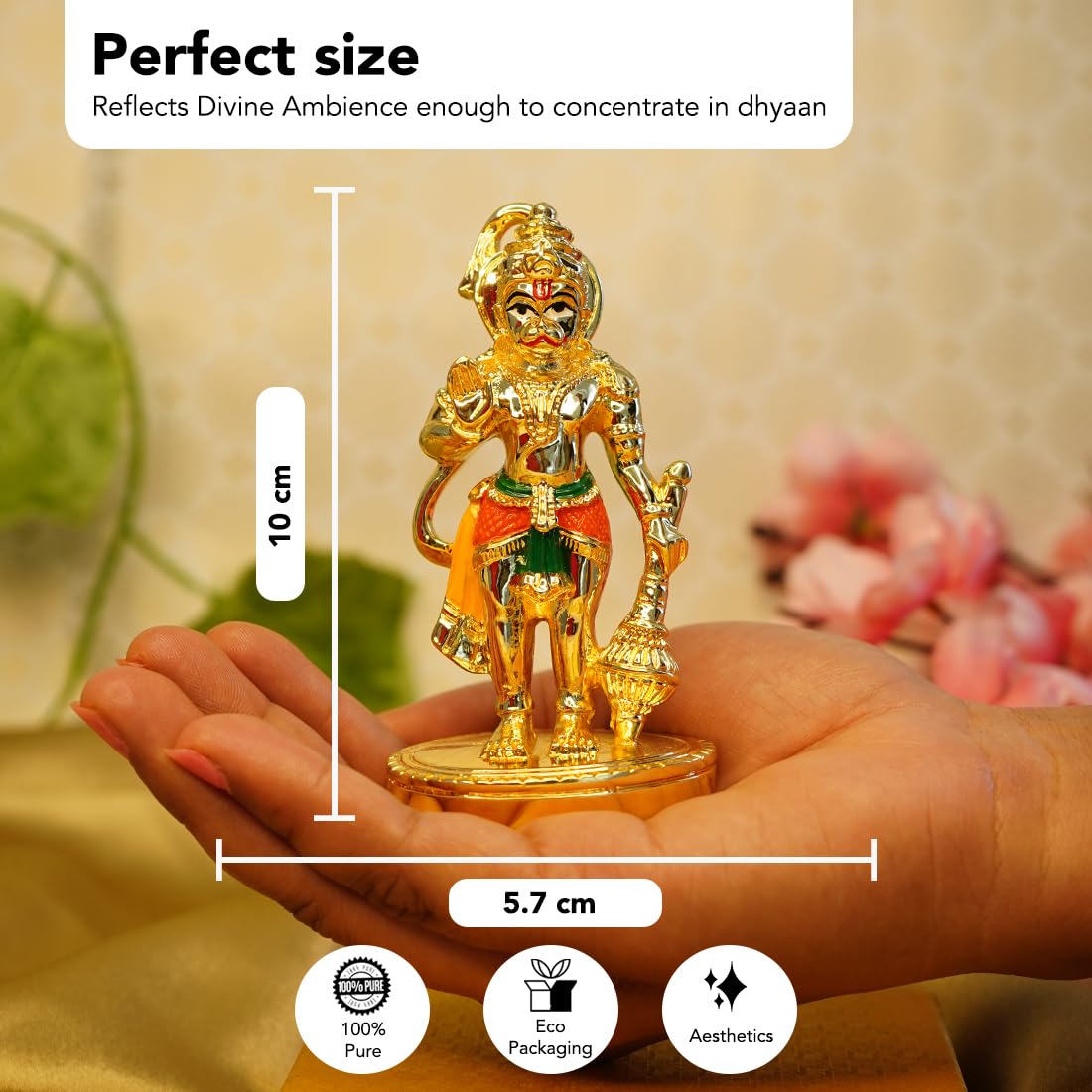 Resin Hanuman Ji Murti - Traditional Gold Finish for Home Puja | 10 cm | Decorative Idol for Desk & Car