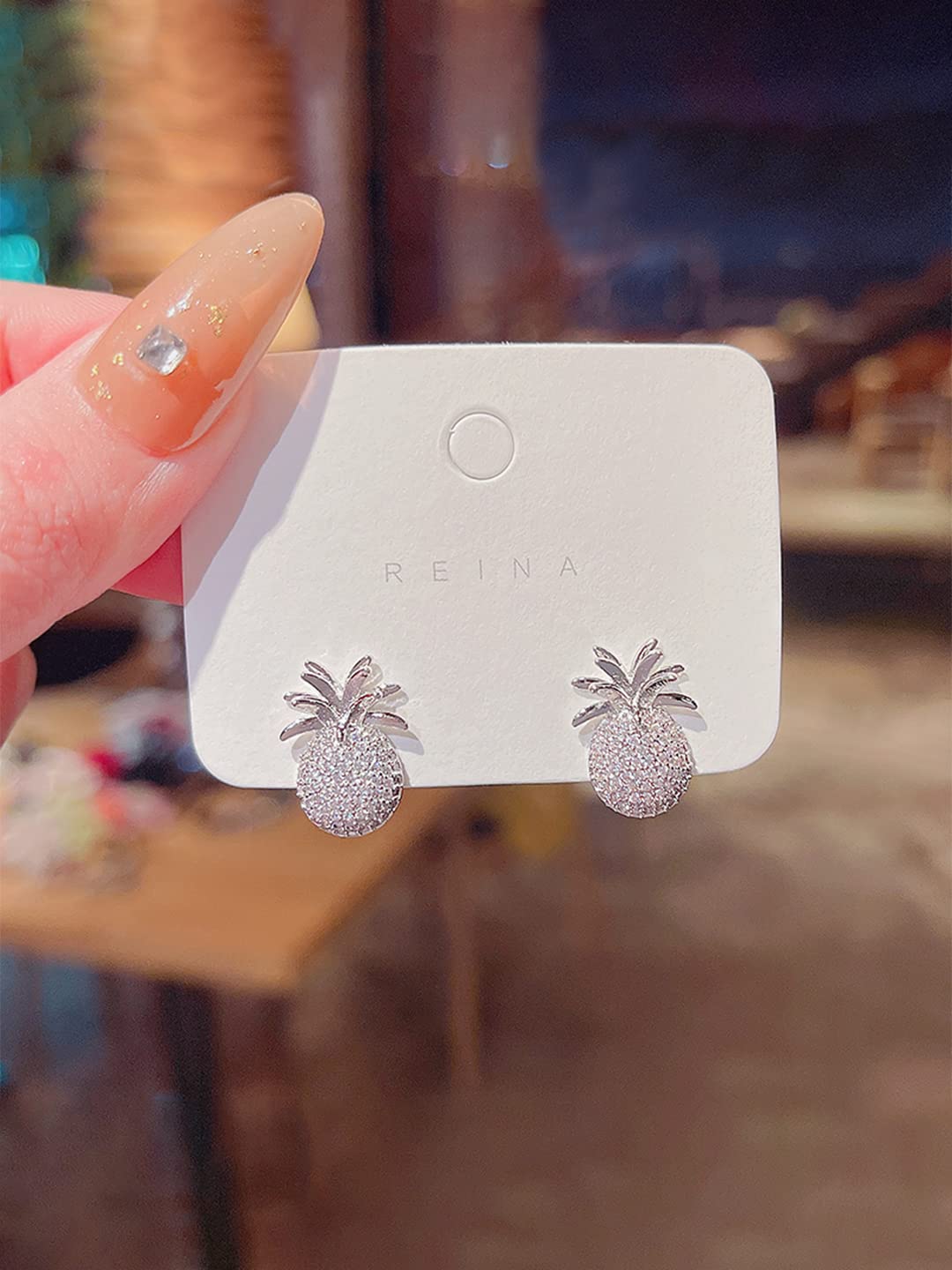 Yellow Chimes Pineapple Stud Earrings - Stylish party accessory
