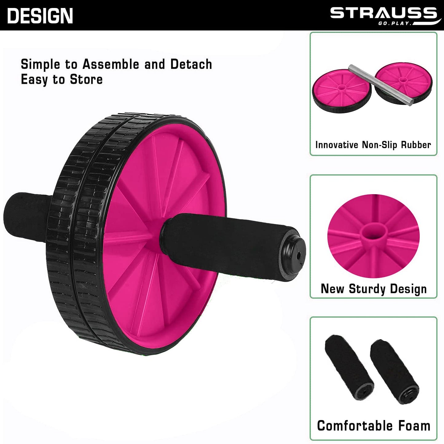 Strauss Double Wheel Ab Roller - Perfect for Gym Sessions