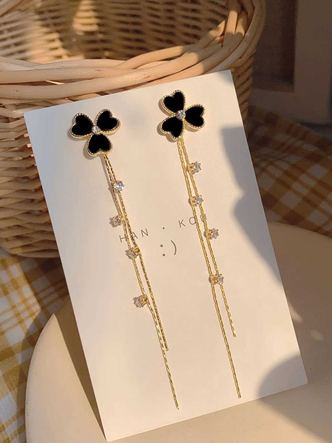 Yellow Chimes Gold Tone Black Earrings - Anniversary Gift