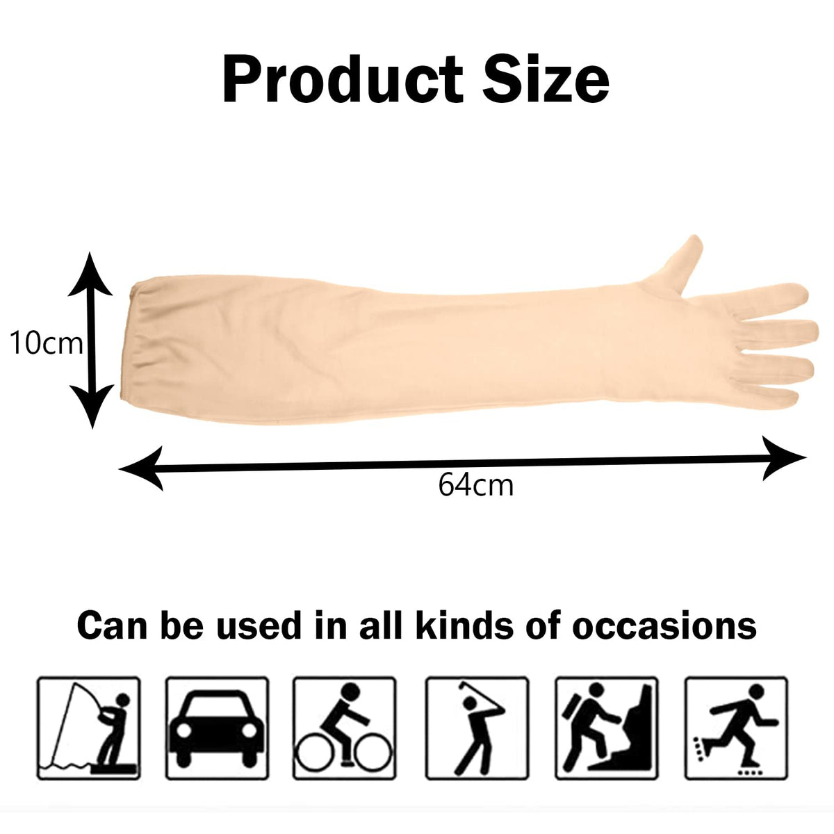 Pack of 2: Full Arm Cotton Sleeves Gloves - UV & Dust Protection | Summer Use | Unisex | Cream
