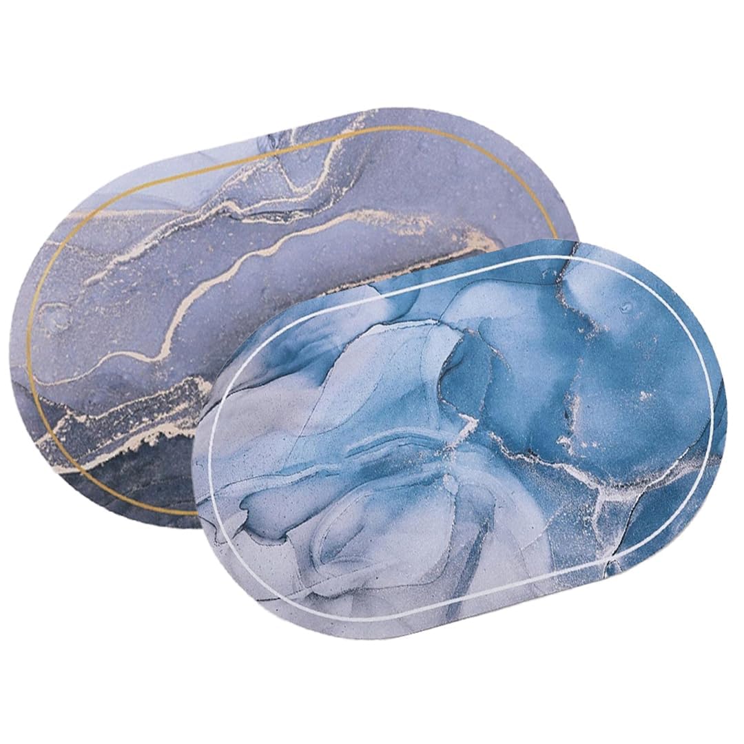 Pack of 2: Anti-Skid Polypropylene Bathroom Mats | Multipurpose for Living Room, Kitchen | 60 x 40cm | Metallic & Bluish