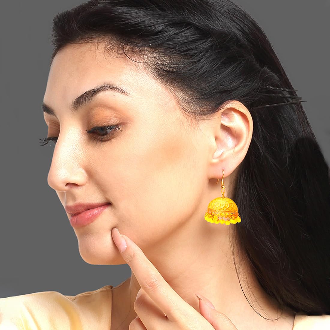 Yellow Chimes jhumka earrings - elegant gift for anniversaries