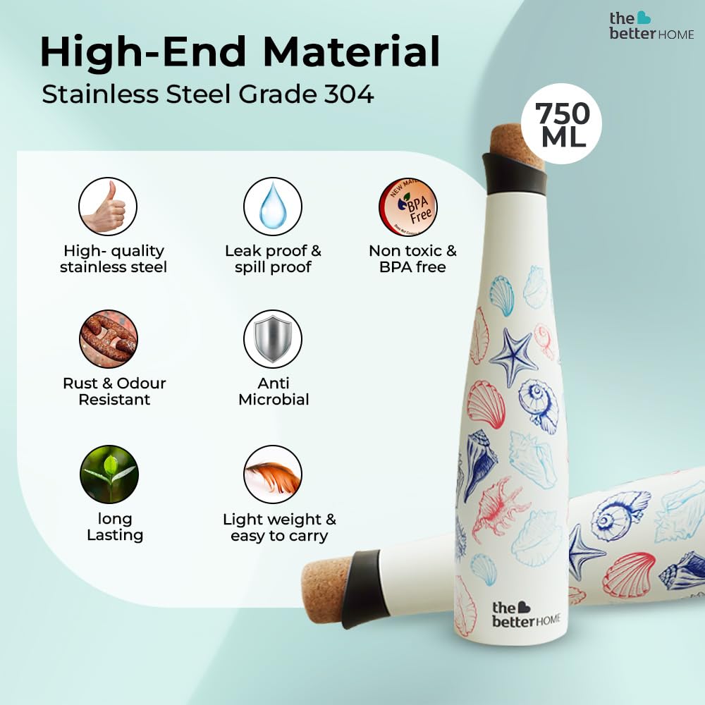 Insulated Stainless Steel Water Bottle - Airtight, Leak Proof | 750ml | Multicolour Deep Sea Design