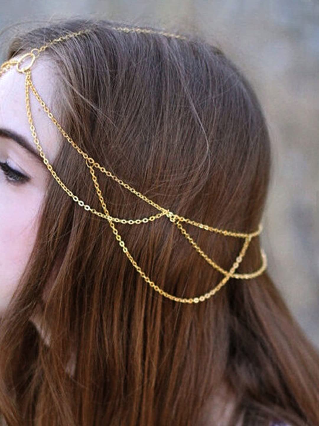 unwind gold toned multilayer head chain - beautiful accessory for anniversaries
