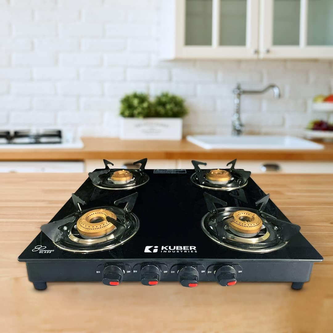 Kuber Industries Gas Stove 4 Burner|Easy to Clean & Wobble Free Pan Support Stand|Break Resistant|Compact & User-Friendly Design