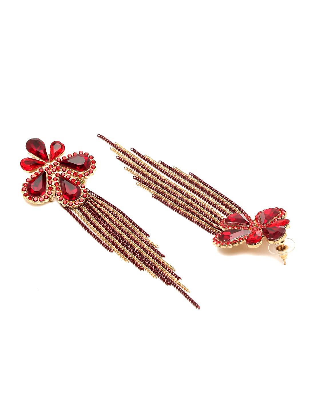 Yellow Chimes Red Crystal Earrings - Ideal for casual outings
