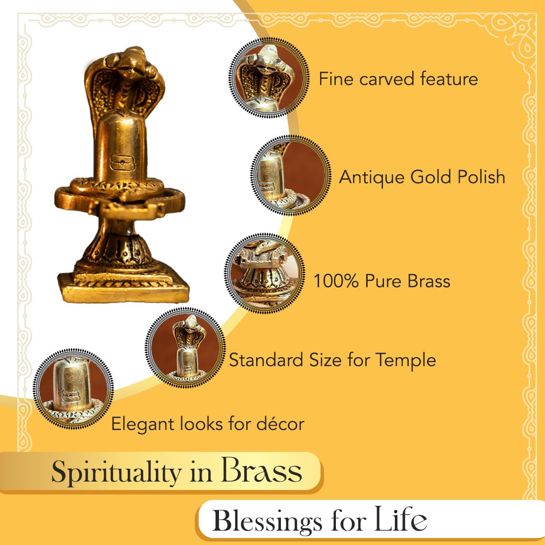 100% Pure Brass Shivling for Home Puja | Traditional Religious Idol | 8 cm | Polished Gold Finish