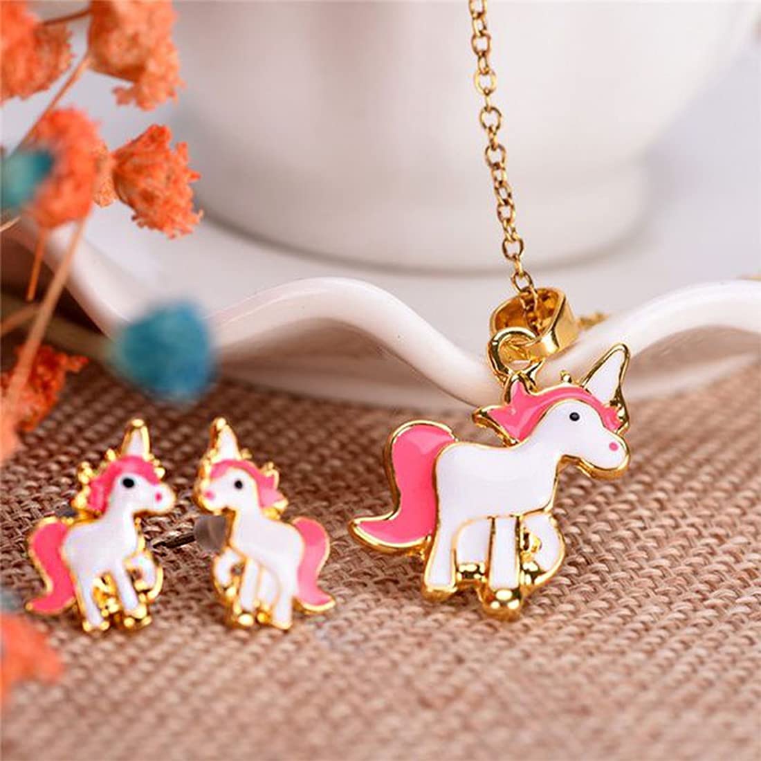 Yellow Chimes pink baby unicorn earrings - for special occasions