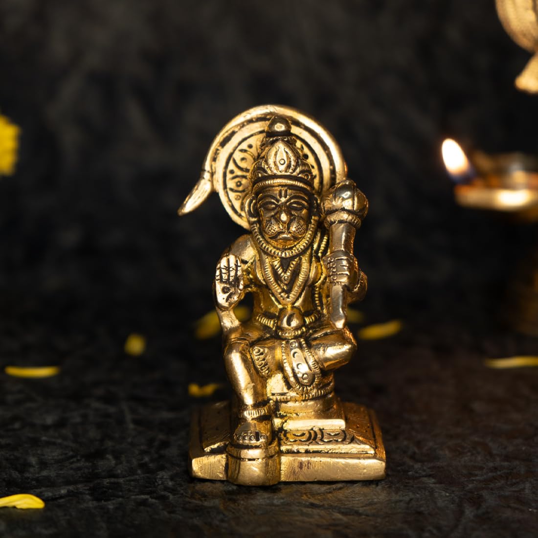 Brass Hanuman Ji Murti - 100% Pure Brass, Traditional Style | Perfect for Home Puja & Gifting | 8.4 cm | Gold