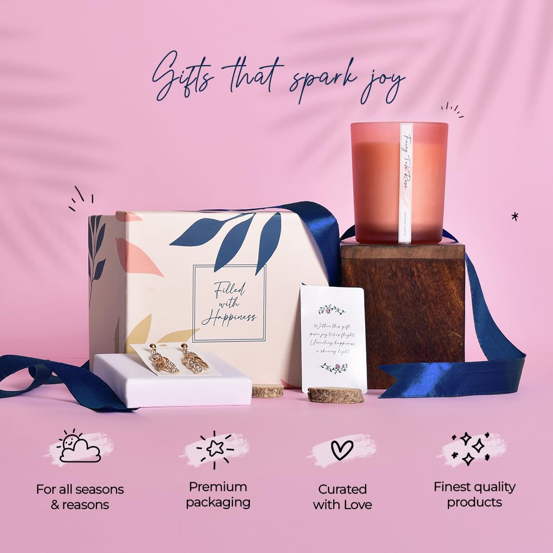 Combo: Gift Set for Women with Scented Candle & Silver Drop Earrings | 250gm | Fairy Tale Rose | All Occasions