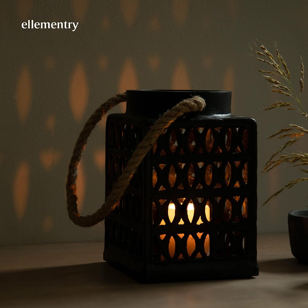 Ellementry Jharokha Ecomix Black Lantern | Candle Tealight Holder for Balcony and Garden | Hanging Lanterns for Home Decoration | Aesthetic Lalten Lamp for Vintage Christmas Decor and Corporate Gifts