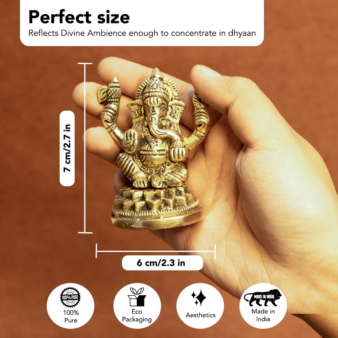 Combo: Brass Ganesh Lakshmi Idol - Pure Pital for Pooja, Home Decor, Office & Car | Size: 7 inches | Gold