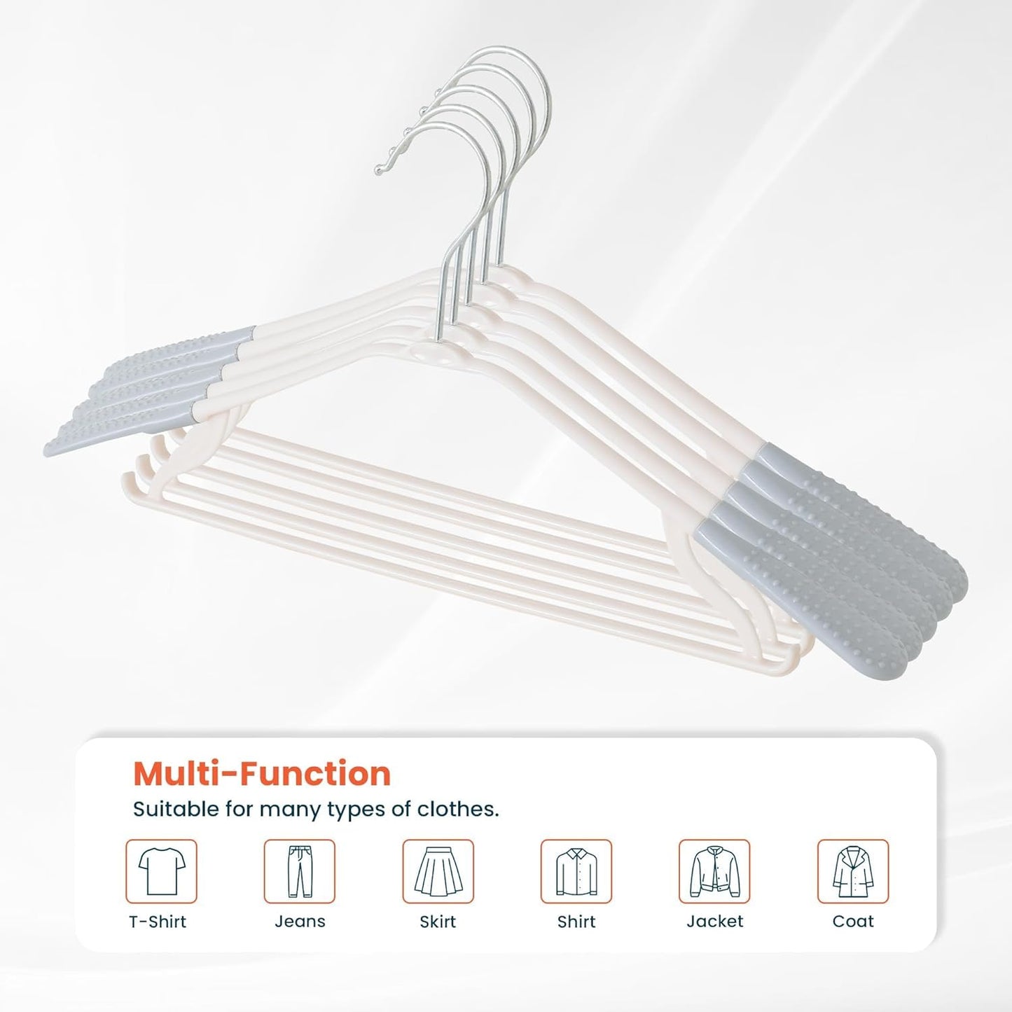 Set of 20: Cloth Hangers with Zinc Plated Steel Hooks | Durable Design | Grey